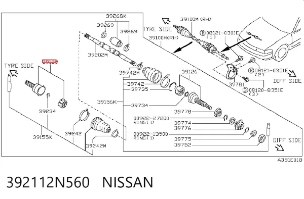 ШРУС наружный передний 392112N560 Nissan/Infiniti