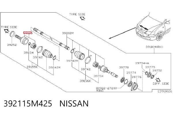 ШРУС наружный передний 392115M425 Nissan/Infiniti