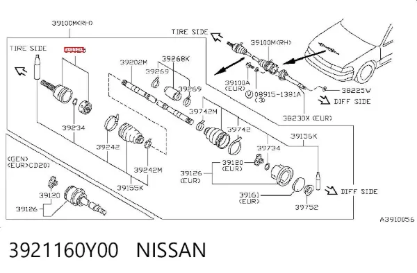 ШРУС наружный передний 3921160Y00 Nissan/Infiniti