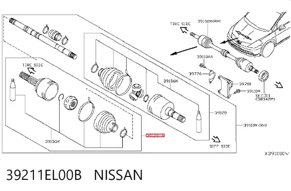 ШРУС наружный передний правый 39211EL00B Nissan/Infiniti