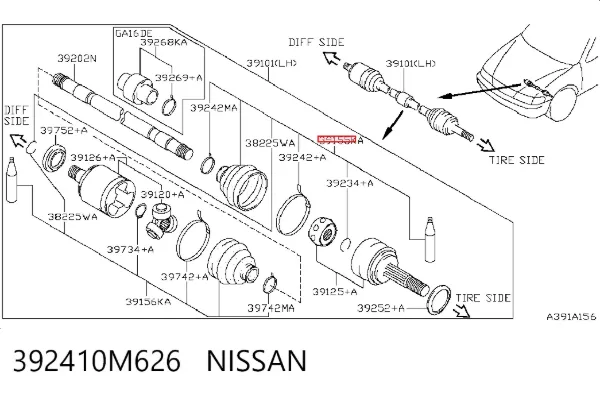 Пыльник ШРУСа наружный 392410M626 Nissan/Infiniti