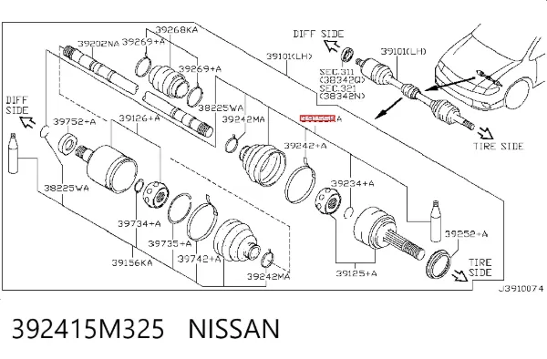 Пыльник ШРУСа наружный 392415M325 Nissan/Infiniti