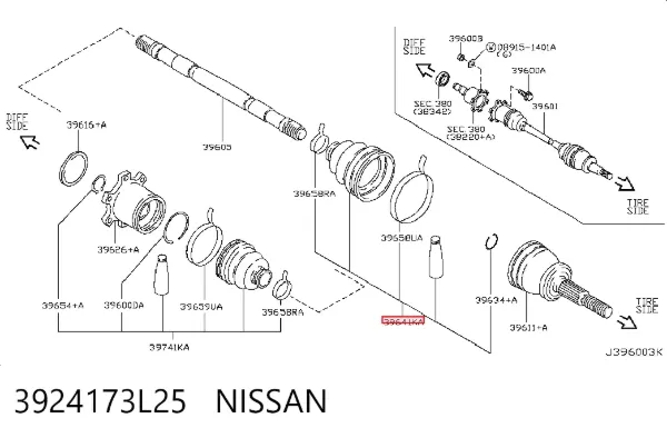 Пыльник ШРУСа задней полуоси наружный 3924173L25 Nissan/Infiniti