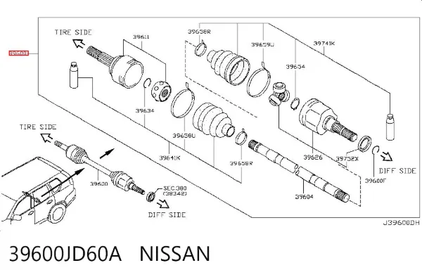 Задняя полуось 39600JD60A Nissan/Infiniti
