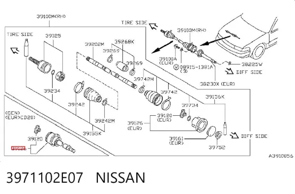 ШРУС внутренний 3971102E07 Nissan/Infiniti