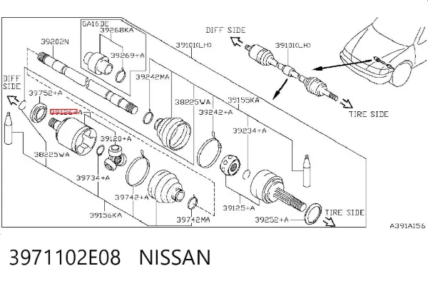 ШРУС внутренний 3971102E08 Nissan/Infiniti