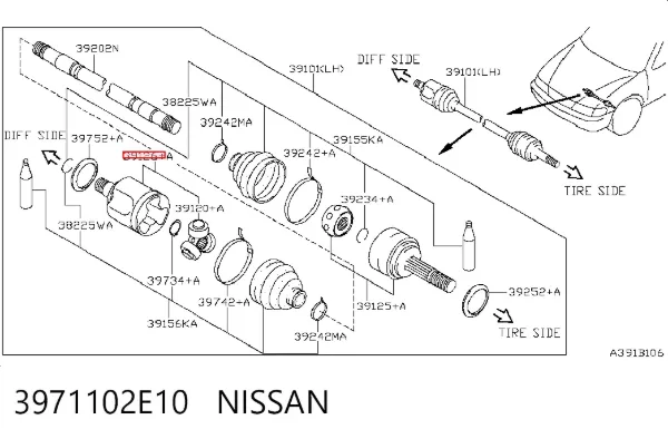 ШРУС внутренний 3971102E10 Nissan/Infiniti