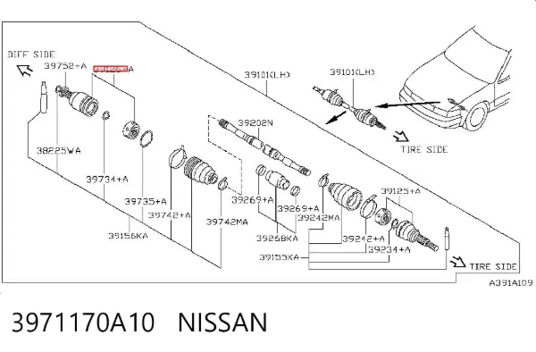 Шрус внутренний левый 3971170A10 Nissan/Infiniti
