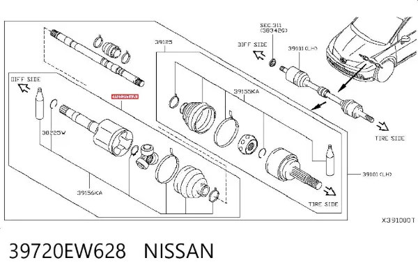 Шрус внутренний левый 39720EW628 Nissan/Infiniti