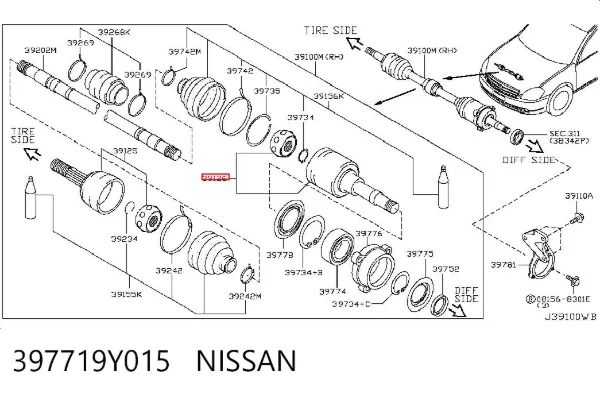 ШРУС внутренний правый 397719Y015 Nissan/Infiniti