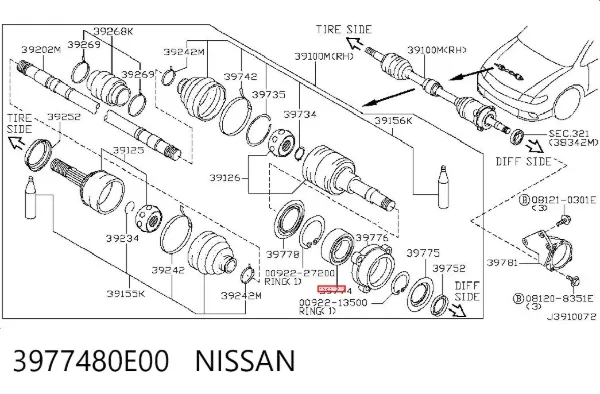 Подшипник полуоси переднего моста 3977480E00 Nissan/Infiniti