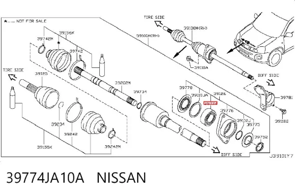 Подвесной подшипник передней полуоси 39774JA10A Nissan/Infiniti