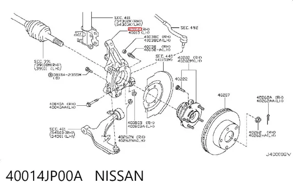 Цапфа передняя правая 40014JP00A Nissan/Infiniti