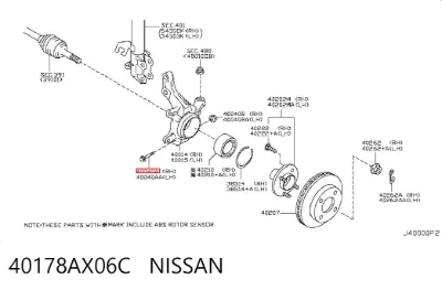 Болт крепления передней шаровой опоры к цапфе NISSAN 40178AX06C