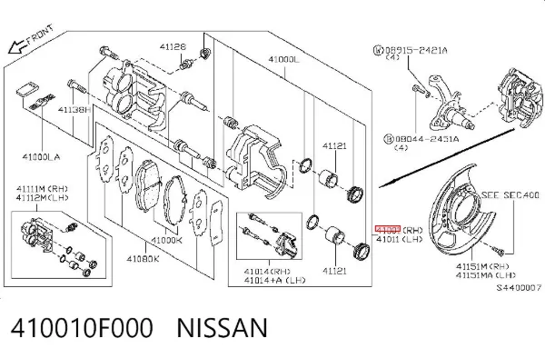 Суппорт тормозной передний правый 410010F000 Nissan/Infiniti