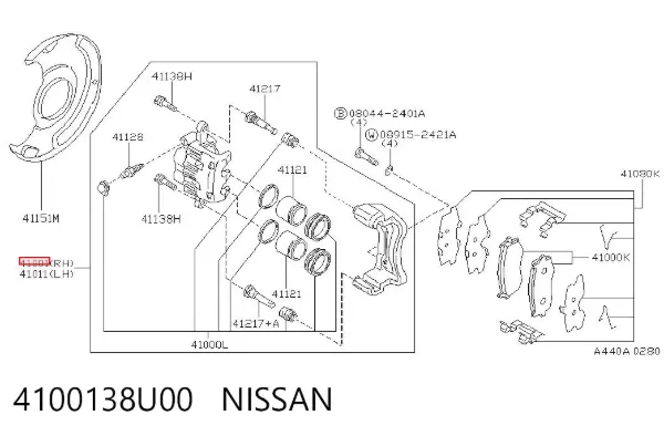 Суппорт тормозной передний правый 4100138U00 Nissan/Infiniti
