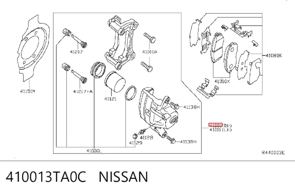 Суппорт тормозной передний правый 410013TA0C Nissan/Infiniti