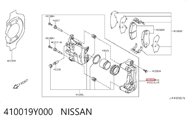 Суппорт тормозной передний правый 410019Y000 Nissan/Infiniti