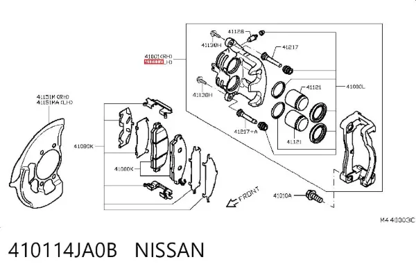 Суппорт тормозной передний левый 410114JA0B Nissan/Infiniti