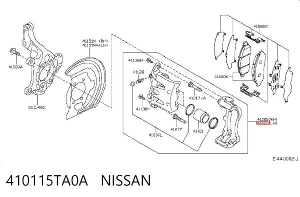 Суппорт тормозной передний левый 410115TA0A Nissan/Infiniti