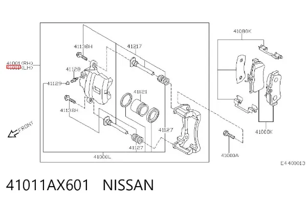 Суппорт тормозной передний левый 41011AX601 Nissan/Infiniti
