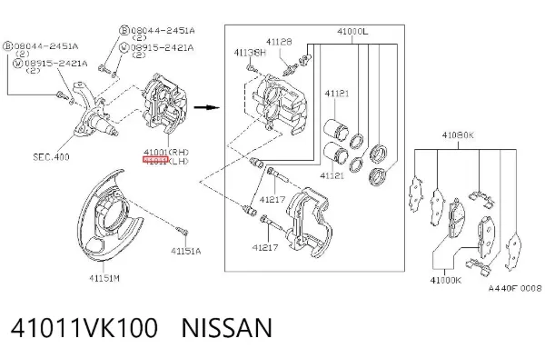 Суппорт тормозной передний левый 41011VK100 Nissan/Infiniti