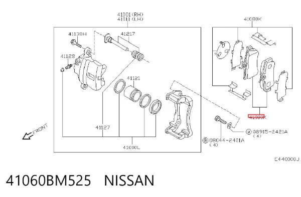 Передние тормозные колодки 41060BM525 Nissan/Infiniti