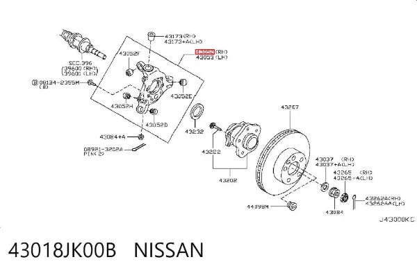 Цапфа задняя правая 43018JK00B Nissan/Infiniti