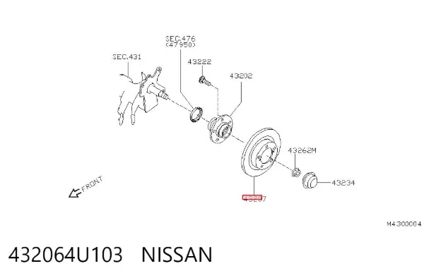 Тормозные диски 432064U103 Nissan/Infiniti