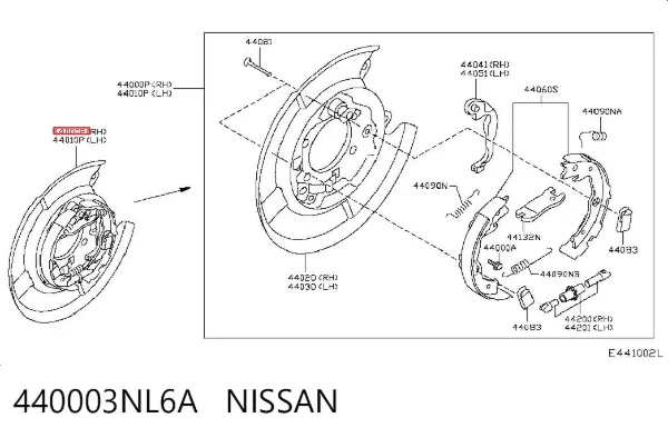 Диск опорный заднего тормозного барабана правый 440003NL6A Nissan/Infiniti