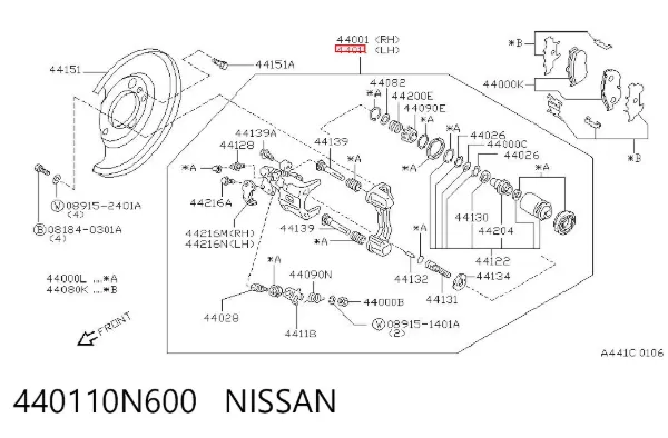 Суппорт задний левый 440110N600 Nissan/Infiniti
