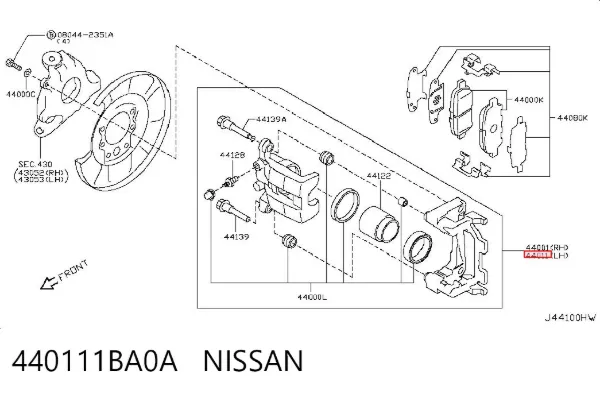 Суппорт задний левый 440111BA0A Nissan/Infiniti