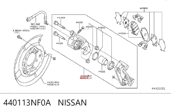 Суппорт задний левый 440113NF0A Nissan/Infiniti