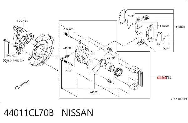 Суппорт задний левый 44011CL70B Nissan/Infiniti