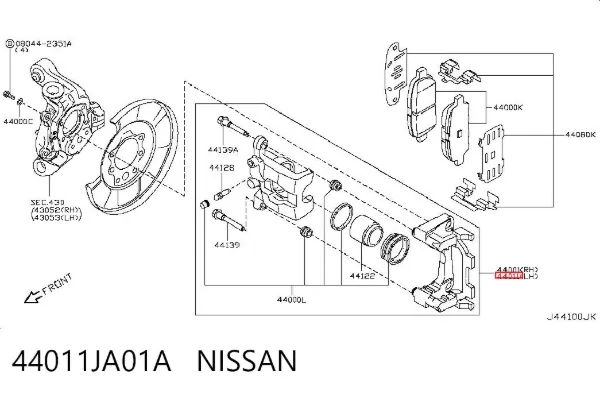 Суппорт задний левый 44011JA01A Nissan/Infiniti
