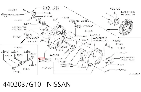 Диск опорный заднего тормозного барабана правый 4402037G10 Nissan/Infiniti