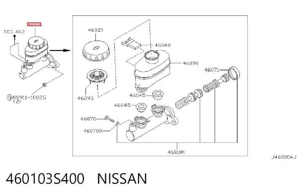 Главный тормозной цилиндр 460103S400 Nissan/Infiniti