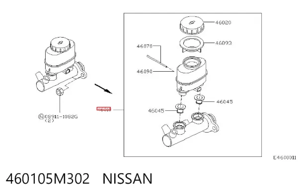 Главный тормозной цилиндр 460105M302 Nissan/Infiniti