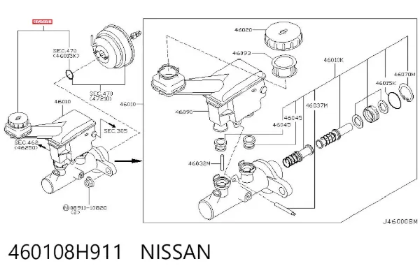 Главный тормозной цилиндр 460108H911 Nissan/Infiniti