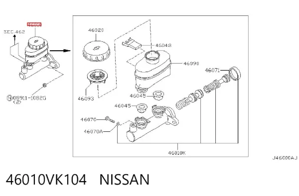 Главный тормозной цилиндр 46010VK104 Nissan/Infiniti