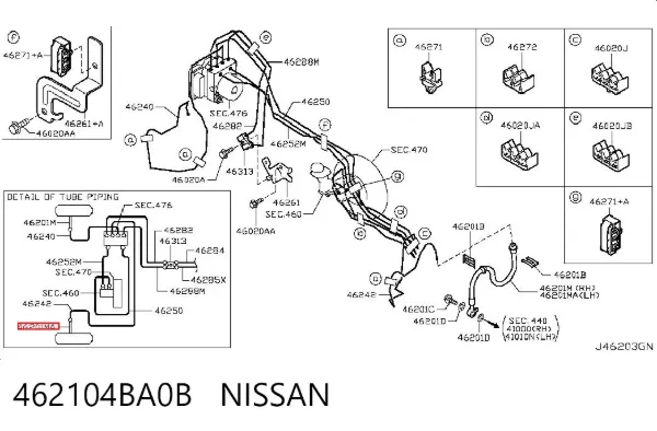 Шланг тормозной передний левый 462104BA0B Nissan/Infiniti