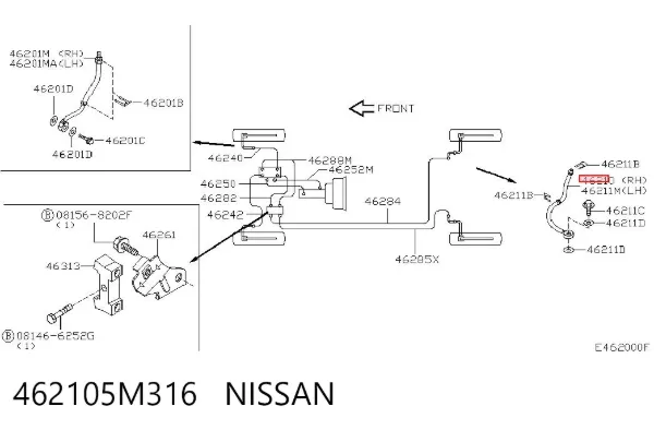 Шланг тормозной задний правый 462105M316 Nissan/Infiniti