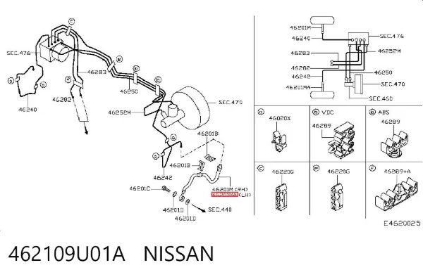 Шланг тормозной передний левый 462109U01A Nissan/Infiniti