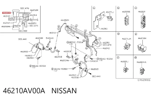 Шланг тормозной передний правый 46210AV00A Nissan/Infiniti