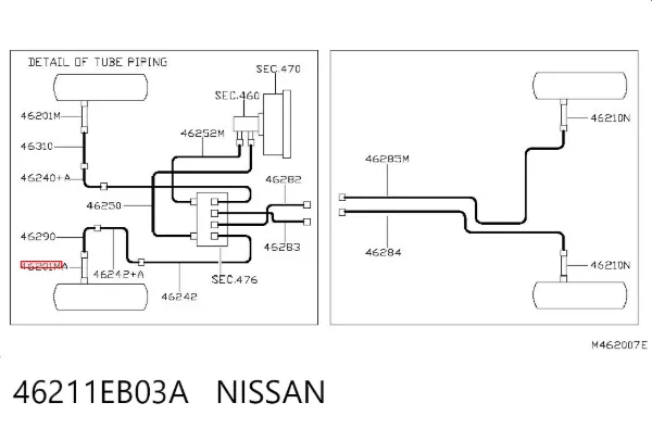 Шланг тормозной передний левый 46211EB03A Nissan/Infiniti