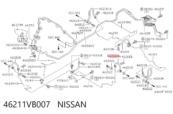Шланг тормозной передний левый 46211VB007 Nissan/Infiniti