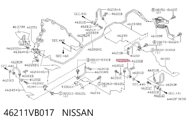 Шланг тормозной передний левый 46211VB017 Nissan/Infiniti