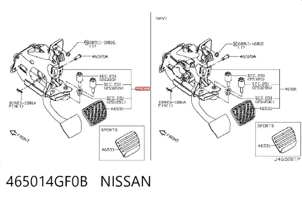 Педаль тормоза 465014GF0B Nissan/Infiniti