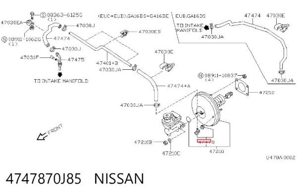 Штуцер вакуумного усилителя тормозов 4747870J85 Nissan/Infiniti