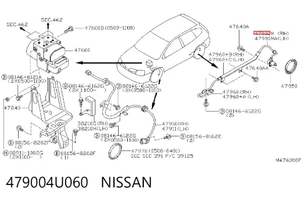 Датчик АБС задний правый 479004U060 Nissan/Infiniti
